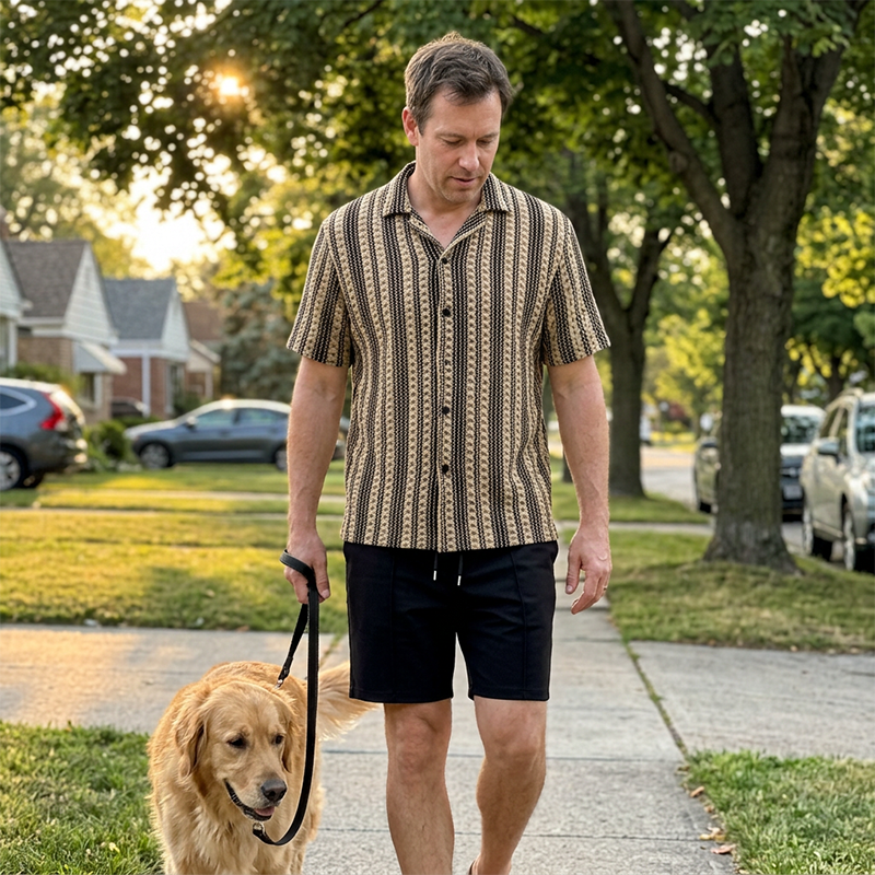 Herr Casual Kortärmad Skjorta och Shorts Set