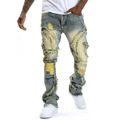 👖 50 % RABATT! ✨ Klassiska stretchjeans med utsvängda ben för herrar – vintage-tvätt och patchwork-detaljer – högkvalitativ denim, perfekt för smart casual-stil – bekväma och snygga 🔥