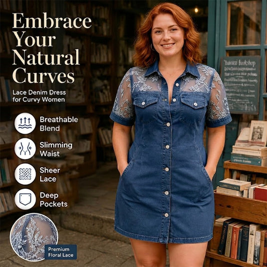 Dam genomskinlig spets denim miniklänning – edgy & feminin