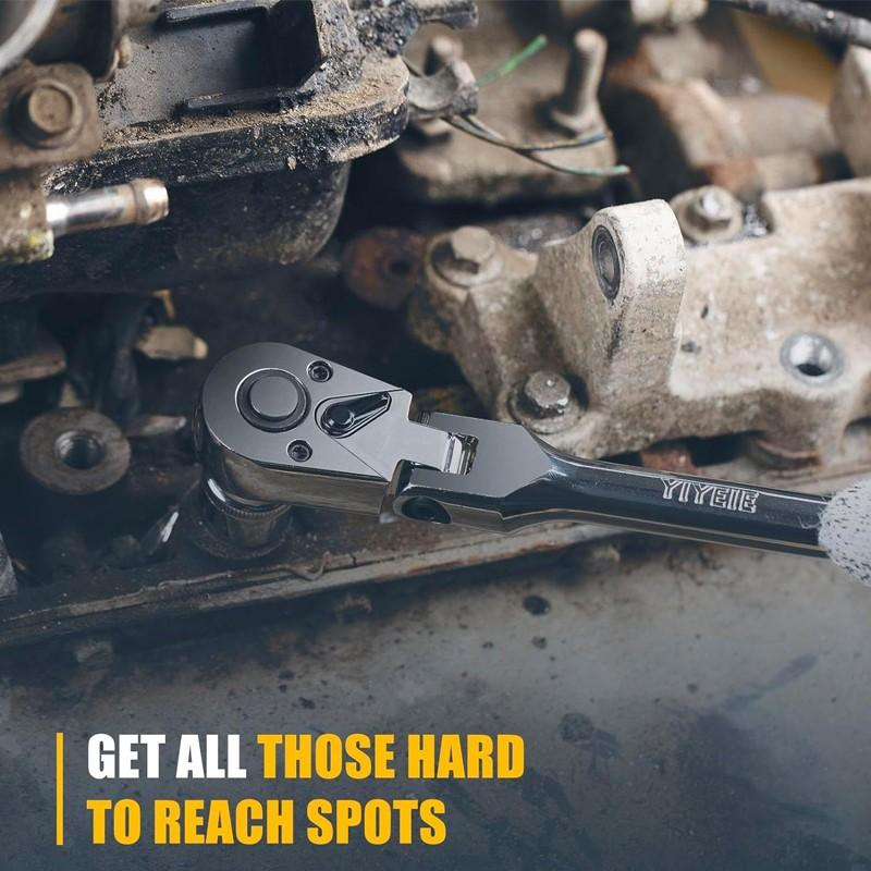 🔩 Flexhuvud-spärrnycklar (6 st) – 180° svängbart huvud, når runt hörn & hinder, perfekt för motorrum, VVS & möbelmontage, CRV-stål ⚙️