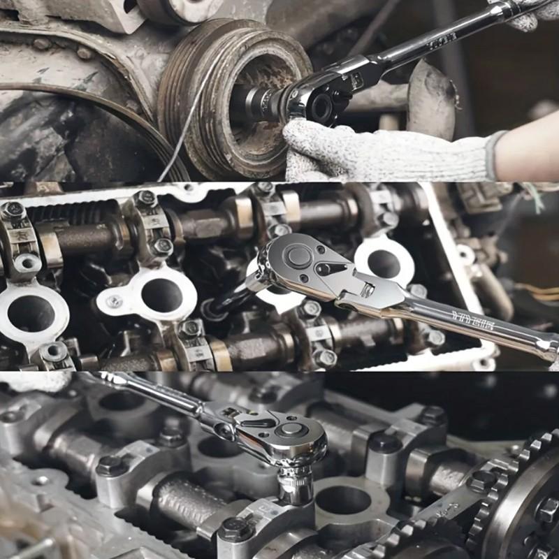 🔩 Flexhuvud-spärrnycklar (6 st) – 180° svängbart huvud, når runt hörn & hinder, perfekt för motorrum, VVS & möbelmontage, CRV-stål ⚙️