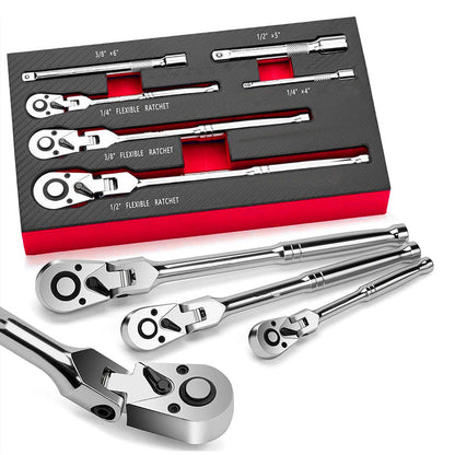 🔩 Flexhuvud-spärrnycklar (6 st) – 180° svängbart huvud, når runt hörn & hinder, perfekt för motorrum, VVS & möbelmontage, CRV-stål ⚙️
