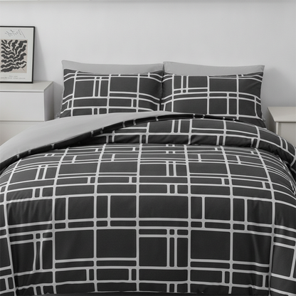 Moderna, minimalistiska sängkläder med geometriska mönster