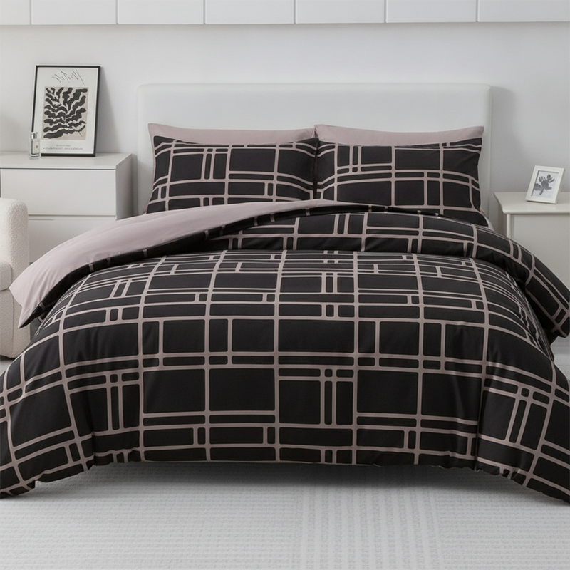 Moderna, minimalistiska sängkläder med geometriska mönster