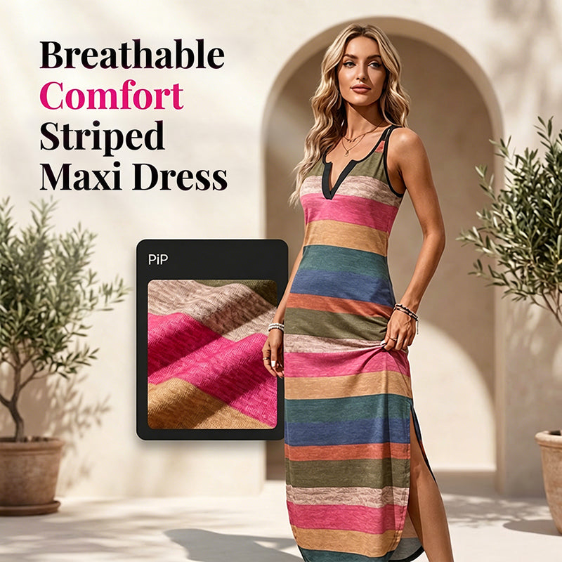 👗 50% RABATT NU! 🌊 Dam Andningsbar Bekväm Randig Maxiklänning – Mjuk & luftig – Perfekt för strand, semester eller avslappnade sommardagar – enkel, frisk stil 🌸