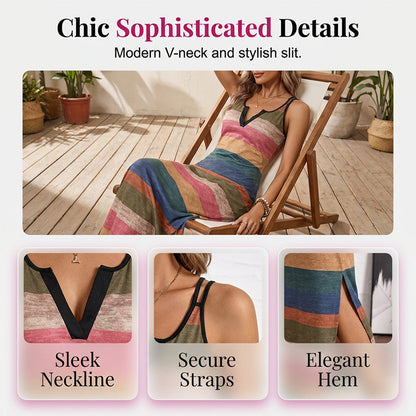 👗 50% RABATT NU! 🌊 Dam Andningsbar Bekväm Randig Maxiklänning – Mjuk & luftig – Perfekt för strand, semester eller avslappnade sommardagar – enkel, frisk stil 🌸