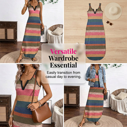 👗 50% RABATT NU! 🌊 Dam Andningsbar Bekväm Randig Maxiklänning – Mjuk & luftig – Perfekt för strand, semester eller avslappnade sommardagar – enkel, frisk stil 🌸