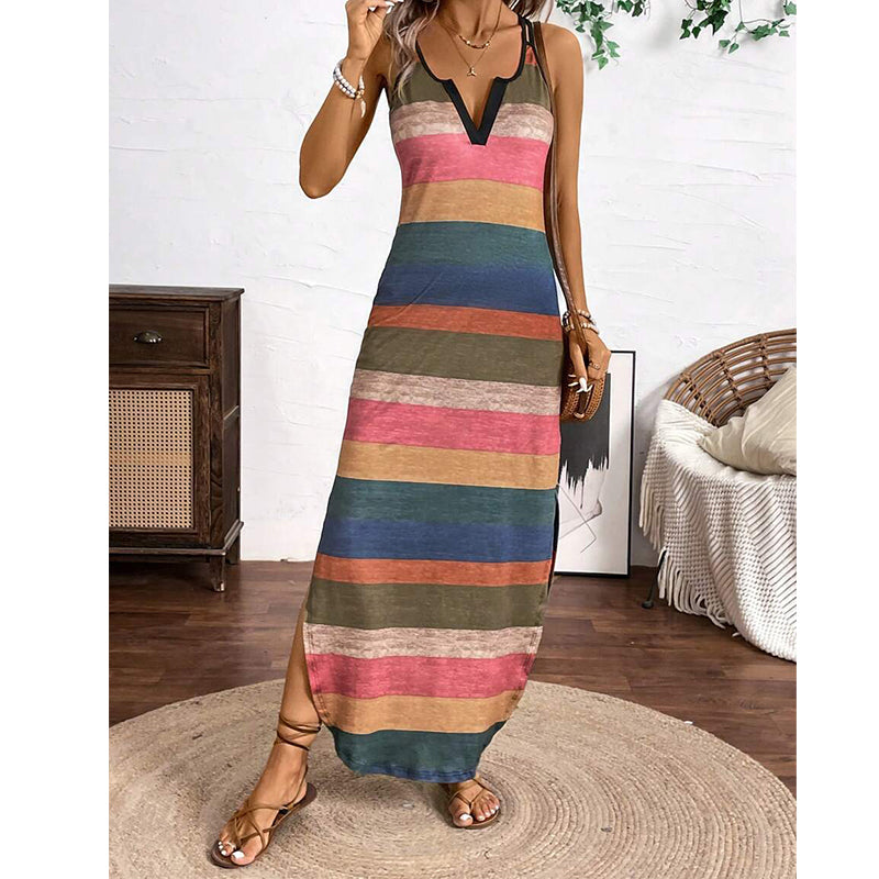 👗 50% RABATT NU! 🌊 Dam Andningsbar Bekväm Randig Maxiklänning – Mjuk & luftig – Perfekt för strand, semester eller avslappnade sommardagar – enkel, frisk stil 🌸