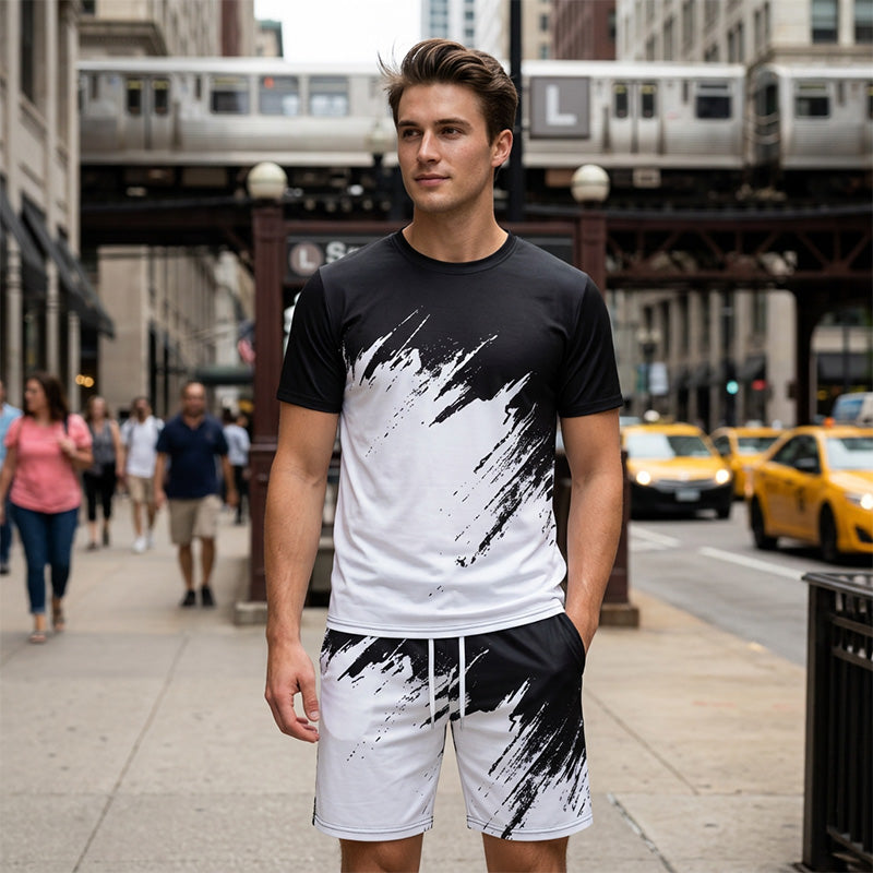 Herr Sommar Dynamisk Print Casual Set