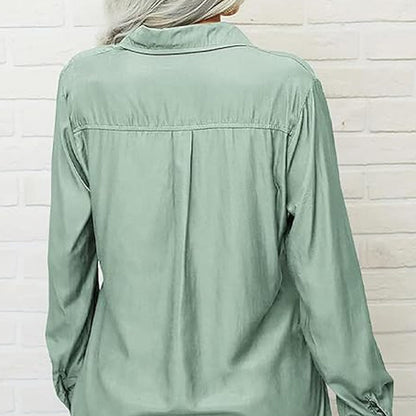 ☀️ Enfärgad damskjorta – krage, lång ärm & knäppning fram, mjukt tyg & enkel att styla till jeans, kjol & kavaj 🕶️