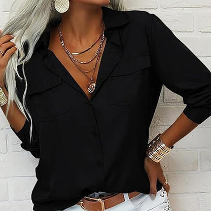 ☀️ Enfärgad damskjorta – krage, lång ärm & knäppning fram, mjukt tyg & enkel att styla till jeans, kjol & kavaj 🕶️