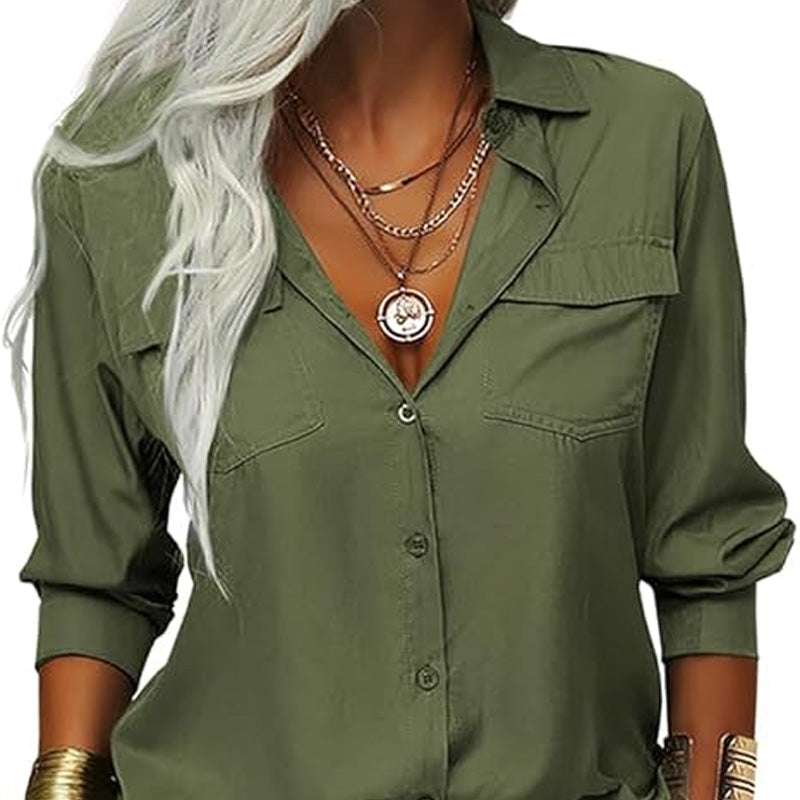 ☀️ Enfärgad damskjorta – krage, lång ärm & knäppning fram, mjukt tyg & enkel att styla till jeans, kjol & kavaj 🕶️