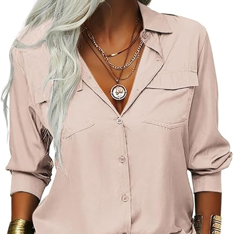 ☀️ Enfärgad damskjorta – krage, lång ärm & knäppning fram, mjukt tyg & enkel att styla till jeans, kjol & kavaj 🕶️