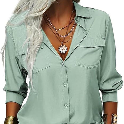 ☀️ Enfärgad damskjorta – krage, lång ärm & knäppning fram, mjukt tyg & enkel att styla till jeans, kjol & kavaj 🕶️
