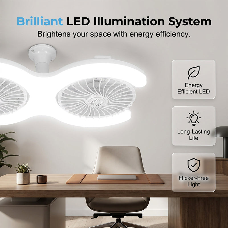 🌀 60% RABATT NU! 💡 Dubbelhovad LED-takfläkt med Belysning – 3 hastigheter & fjärrkontroll – 2 oberoende huvuden, perfekt för stora rum – snygg och tyst ✨🏠