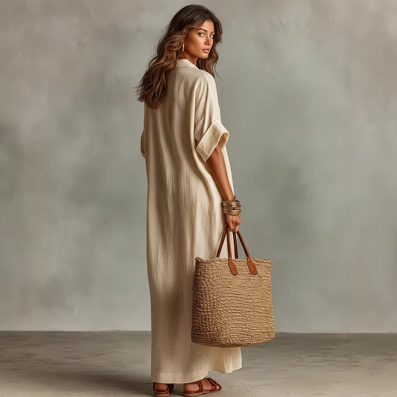 👗50% RABATT!🌸Minimalistisk enfärgad maxiklänning för kvinnor
