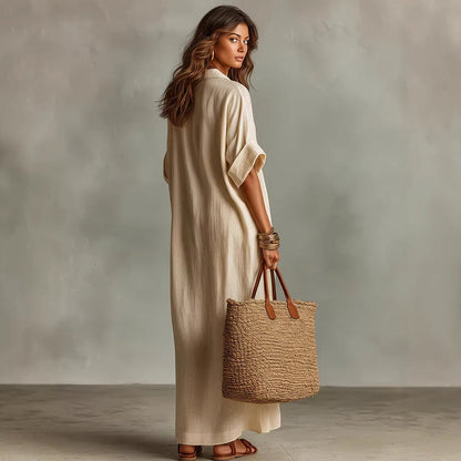 👗50% RABATT!🌸Minimalistisk enfärgad maxiklänning för kvinnor