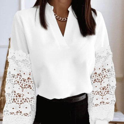 🌸 50 % RABATT NU! 🌸V-ringad Andningsbar Genomskinlig Långärmad Topp