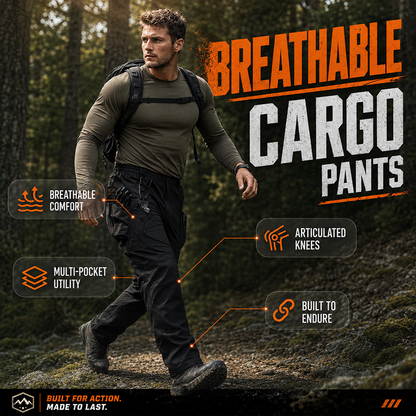 👖 50% RABATT NU! 🏔️ Herr Stretch-Cargobyxor – Andningsbara & Slitstarka – Perfekt för Jobb, Vandring & Vardag 💪