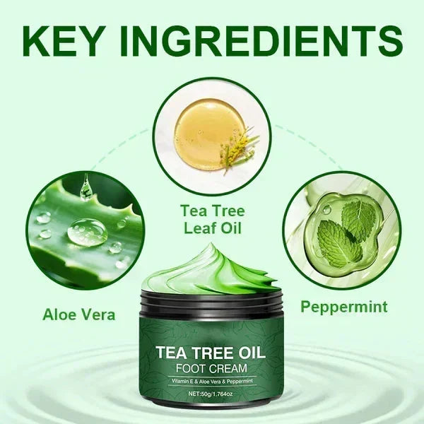 🦶 52 % RABATT NU! 🌿 Lugnande Fotkräm med Aloe Vera & Tea Tree-olja – Mjukare och Välvårdade Fötter ✨