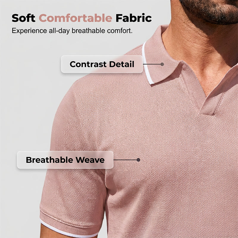 👕 50% RABATT HALVT PRIS⏰🔥 Herr Casual V-ringad T-shirt med Kontrastkant Kortärmad Sommartopp 💨