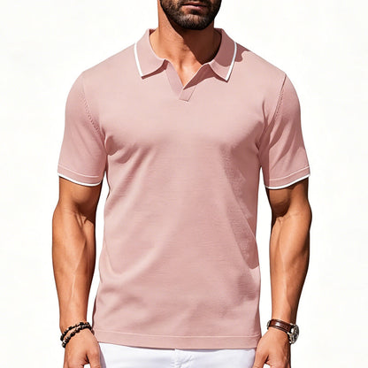 👕 50% RABATT HALVT PRIS⏰🔥 Herr Casual V-ringad T-shirt med Kontrastkant Kortärmad Sommartopp 💨