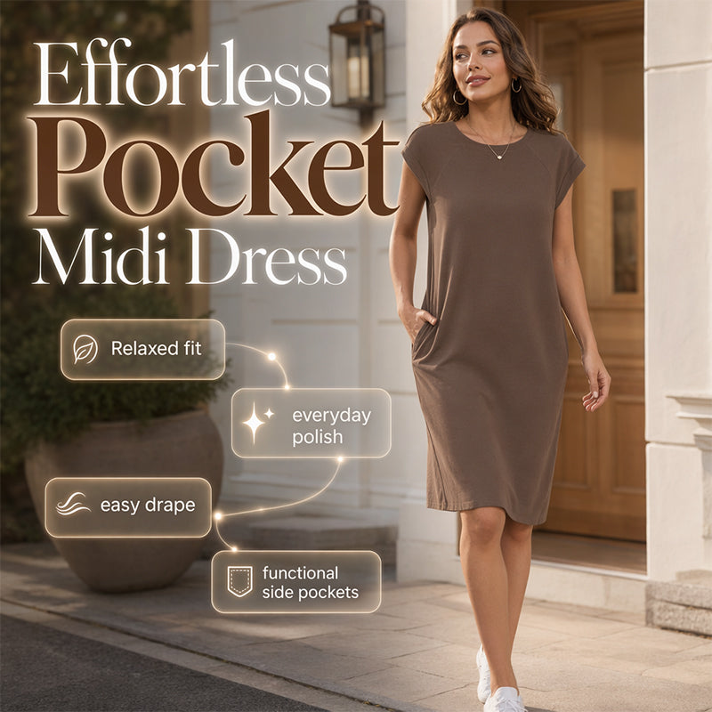 👗50% RABATT NU! 🌸 Damklänning med rund hals och enfärgad design – mjuk & lättviktig – perfekt för jobbet, stranden eller vardagselegans – mångsidig och bekväm ✨🌿