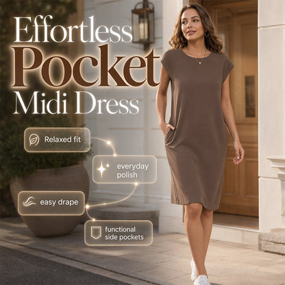 👗50% RABATT NU! 🌸 Damklänning med rund hals och enfärgad design – mjuk & lättviktig – perfekt för jobbet, stranden eller vardagselegans – mångsidig och bekväm ✨🌿