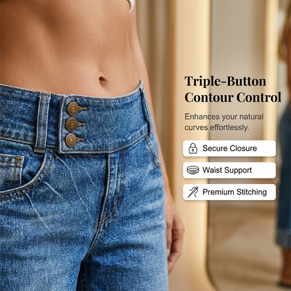 👖 50 % RABATT NU! 💙 Dam vida cropped jeans med knapphög midja – stretchig denim, smickrande siluett & perfekta för vardag & fest 🌿
