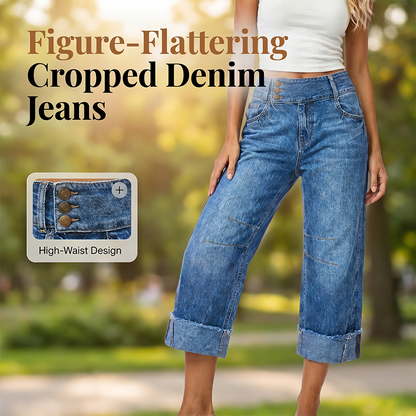 👖 50 % RABATT NU! 💙 Dam vida cropped jeans med knapphög midja – stretchig denim, smickrande siluett & perfekta för vardag & fest 🌿