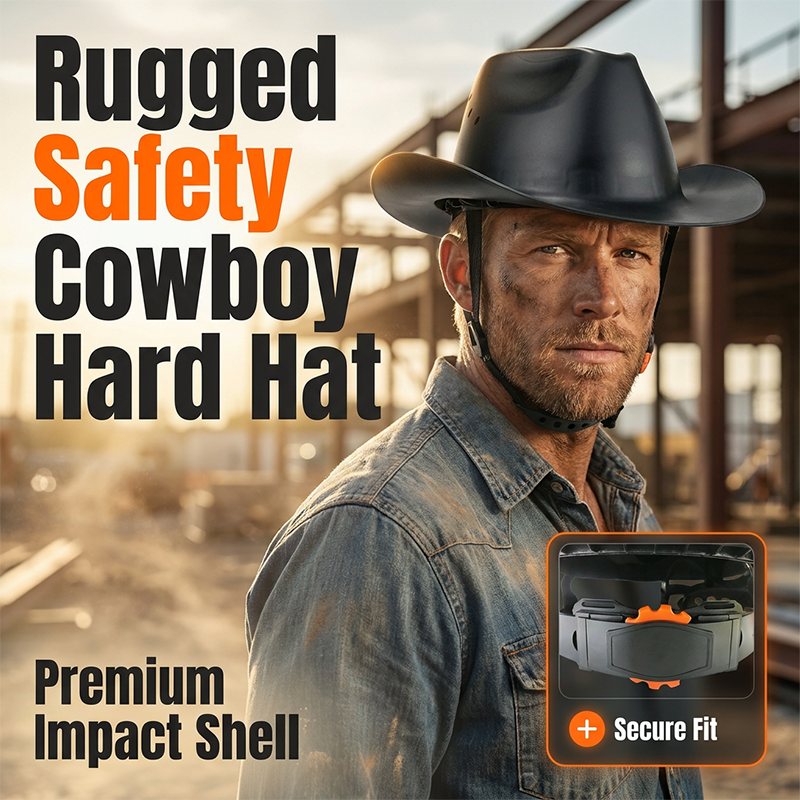 Cowboy-skyddshjälm med bred brätte för byggarbetsplatser