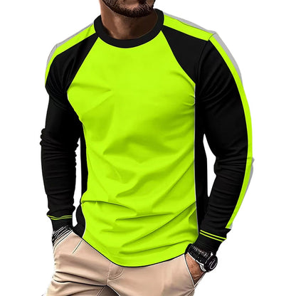 👕 TIDSBEGRÄNSAT 50% RABATT! ✨ Crewneck Färgblock Långärmad T-shirt – Hög Kontrast, Andningsbar, Atletisk Passform 🔥