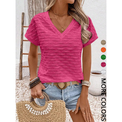 👚 50% RABATT! ⏰ Dam V-ringad kortärmad blus – Elegant & stilren – Perfekt för jobb, middag eller afterwork – bekväm & mångsidig 💼🌸