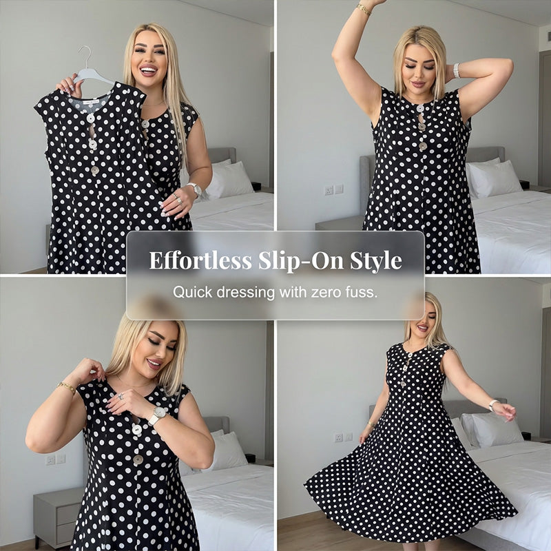 Dam Sommarklänning Plus Size Prickig Ärmlös Midi