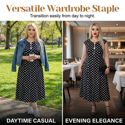 Dam Sommarklänning Plus Size Prickig Ärmlös Midi