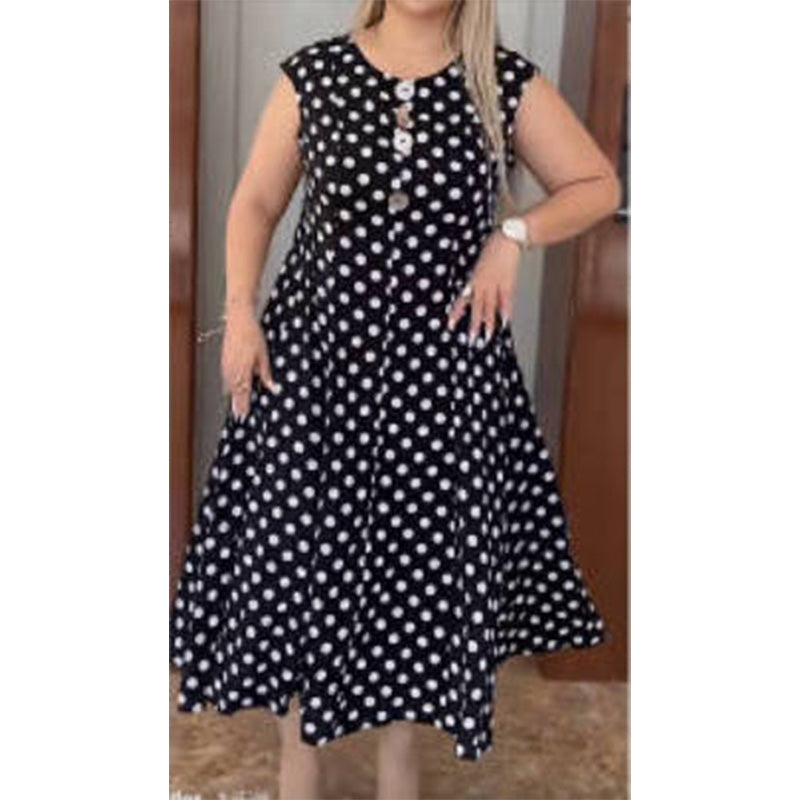 Dam Sommarklänning Plus Size Prickig Ärmlös Midi