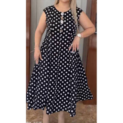 Dam Sommarklänning Plus Size Prickig Ärmlös Midi