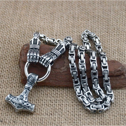 🛡️Halsband med hänge i form av vikingahammaren Thor, rostfritt stål, bysantinsk kedja