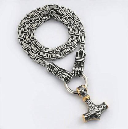 🛡️Halsband med hänge i form av vikingahammaren Thor, rostfritt stål, bysantinsk kedja