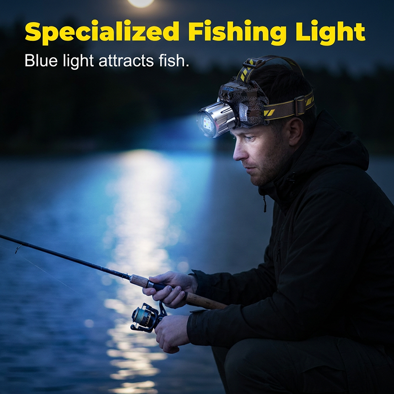 🔦 50 % RABATT NU! ✨ Uppladdningsbar LED-pannlampa med 5 färger – rörelsesensor, UV-läge & fiske-läge, perfekt för vandring, jakt & nattarbete 🌲
