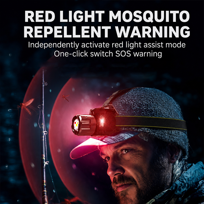 🔦 50 % RABATT NU! ✨ Uppladdningsbar LED-pannlampa med 5 färger – rörelsesensor, UV-läge & fiske-läge, perfekt för vandring, jakt & nattarbete 🌲