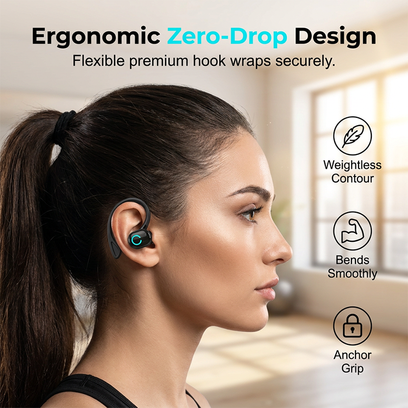 Trådlöst Bluetooth 5.2 Sporthörlurar med Öronkrok – Stereo