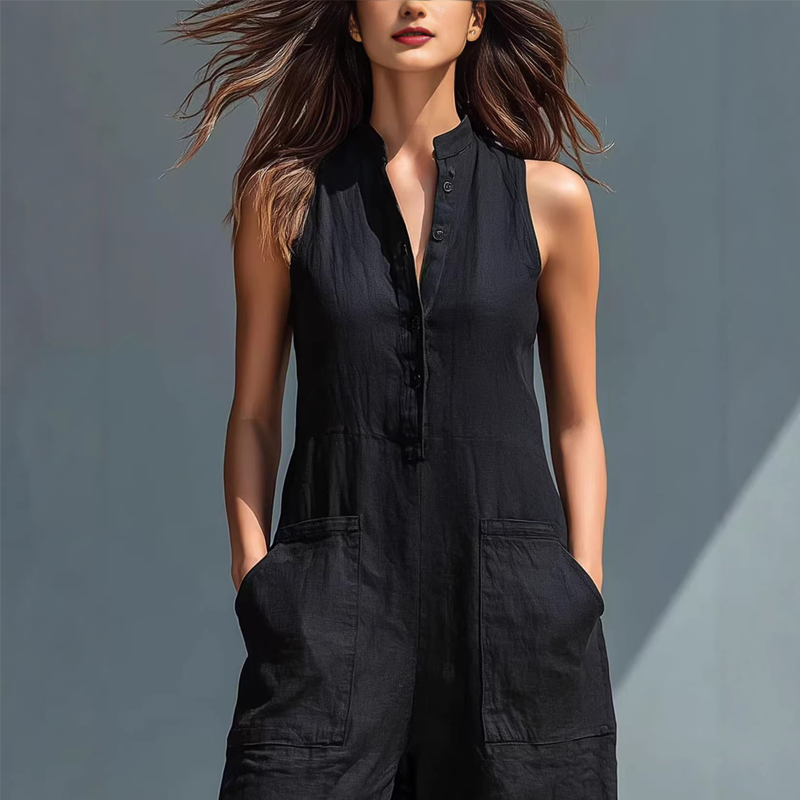 👗 50% RABATT! Ärmlös Jumpsuit med Vida Ben & Praktiska Fickor – Elegant Komfort för Sommaren