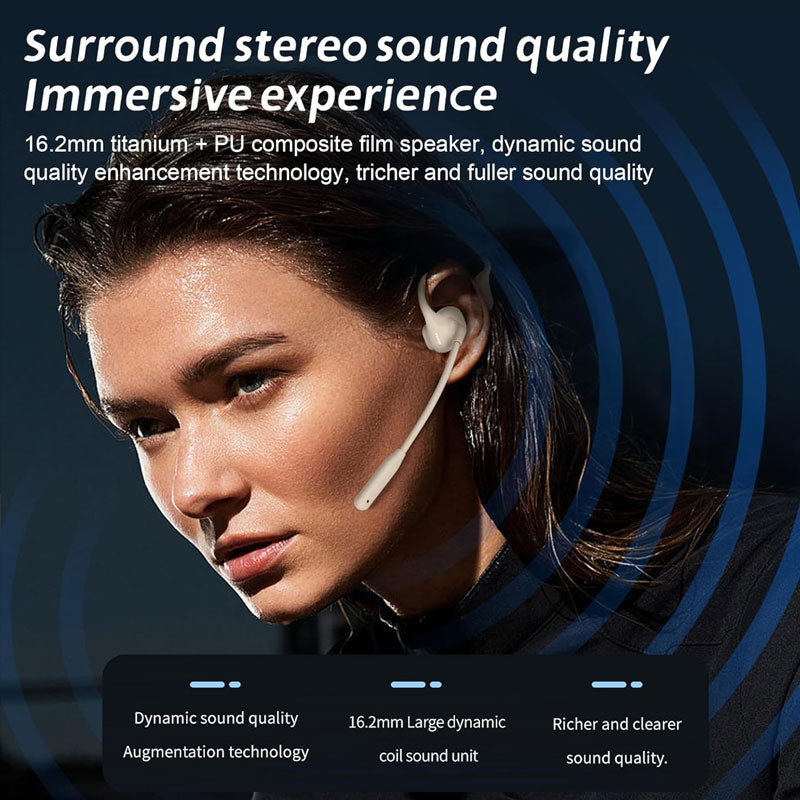 🎧 -50% ! 🗣️ Lätt Open-Ear Hörlurar – Bluetooth 5.3 & Dual-DSP Mikrofon – Brusreducering & 11h Batteritid för Samtal, Promenader och Arbete 🏃