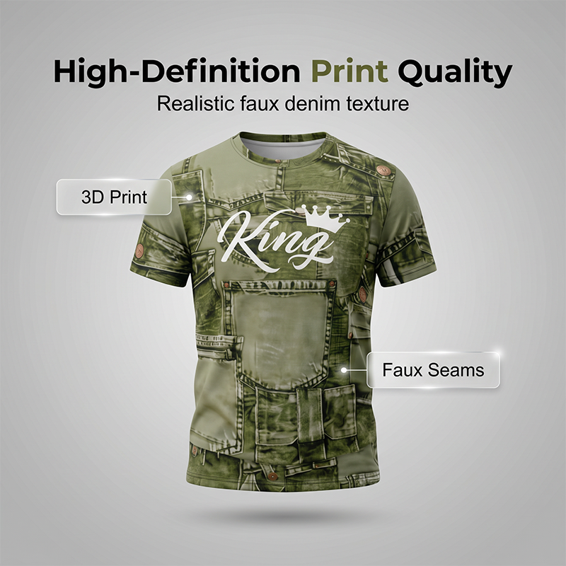 Herr Casual Fejk Denim Print T-shirt & Shorts Set