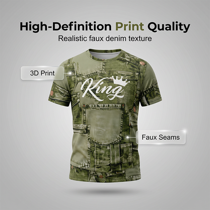 Herr Casual Fejk Denim Print T-shirt & Shorts Set