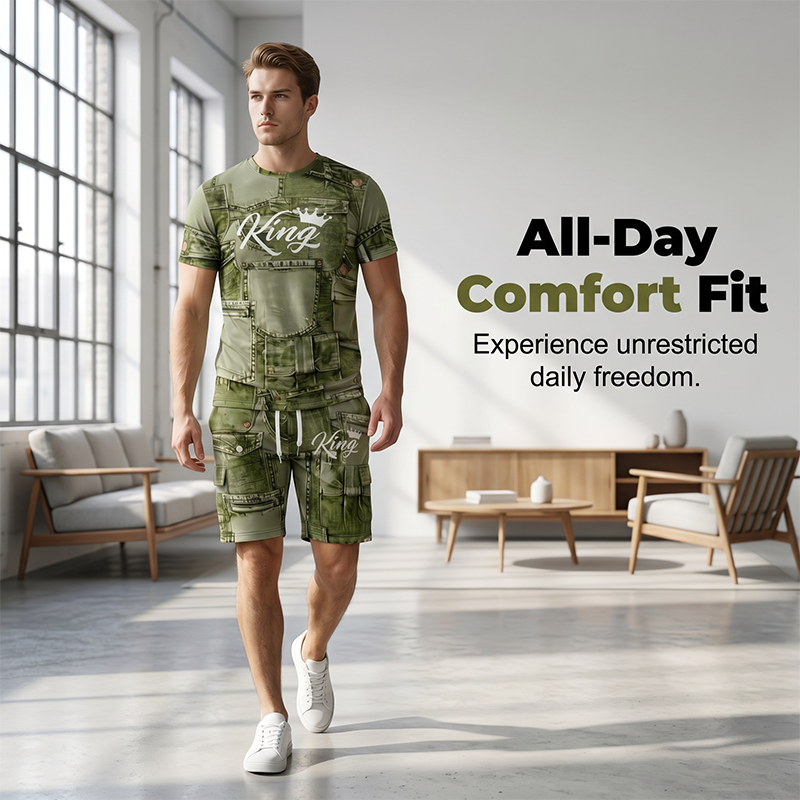 Herr Casual Fejk Denim Print T-shirt & Shorts Set
