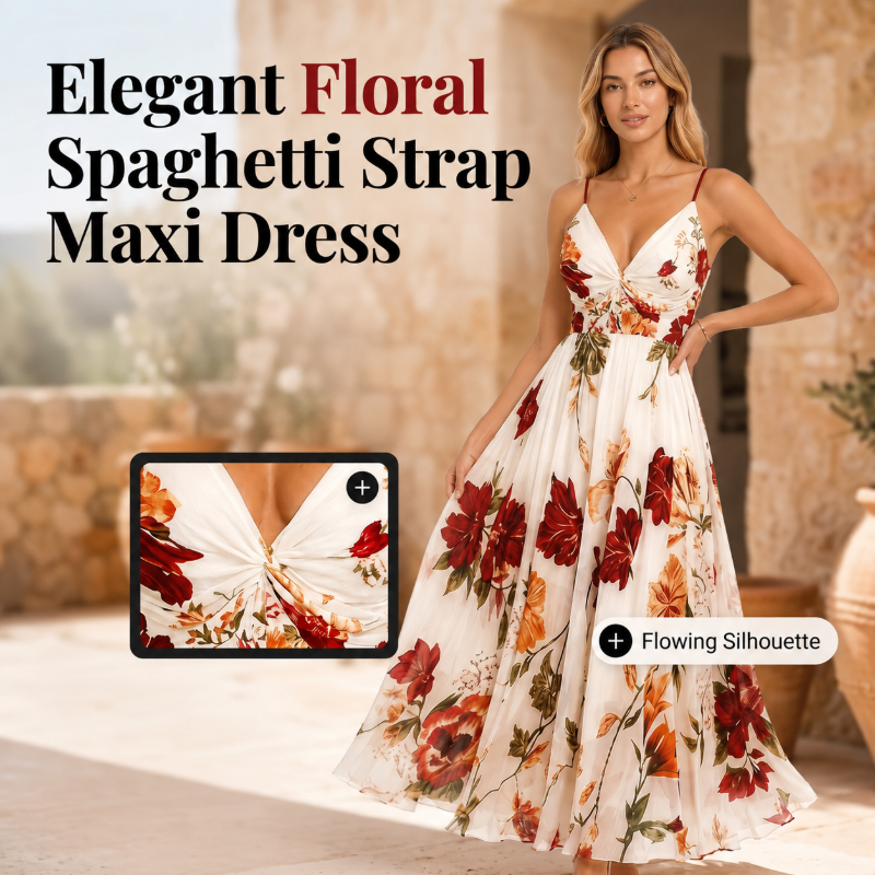 💃 Nyheter 60% RABATT💥 Dam tryckt spaghettiband maxiklänning – Designad för att smickra med V-ringning, justerbara tunna band & flödande A-linjesilhuett. En tidlös, feminin plagg för varma tillfällen 🌿