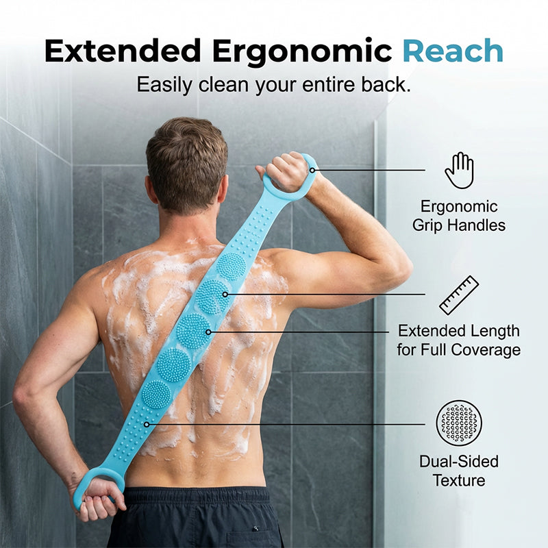 🛀 50% RABATT NU! 🧽 Silikonscrubber för Ryggen – SPA-kvalitet & Dubbelsidig Massage – Perfekt för Mjukare Hud & Enklare Badrutiner – Lång Räckvidd 💆‍♀️