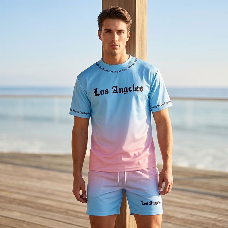 Herr Sommar Casual Tryckt 2-Delat Set